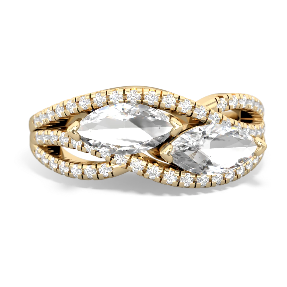 White Topaz Diamond Rivers 14K Yellow Gold ring R3070