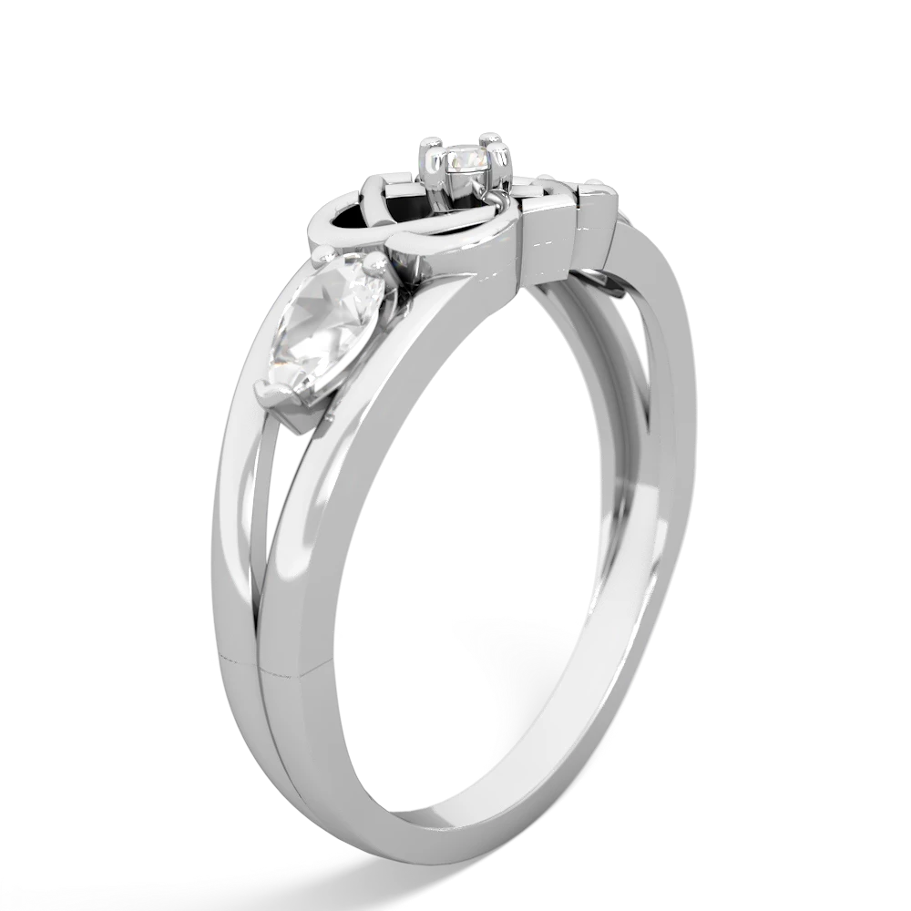 White Topaz Hearts Intertwined 14K White Gold ring R5880