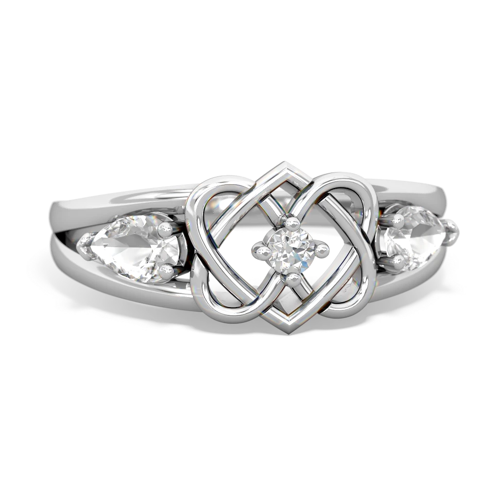 White Topaz Hearts Intertwined 14K White Gold ring R5880