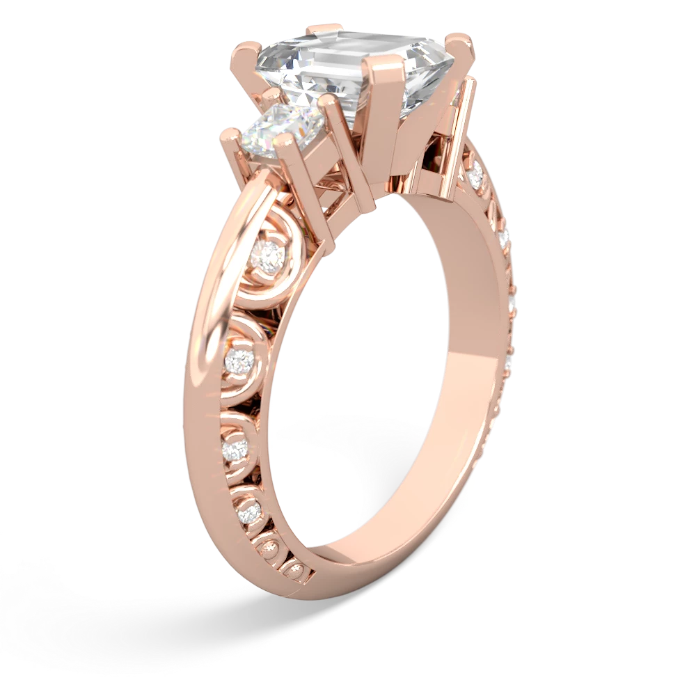White Topaz Art Deco Diamond 8X6 Emerald-Cut Engagement 14K Rose Gold ring R20018EM