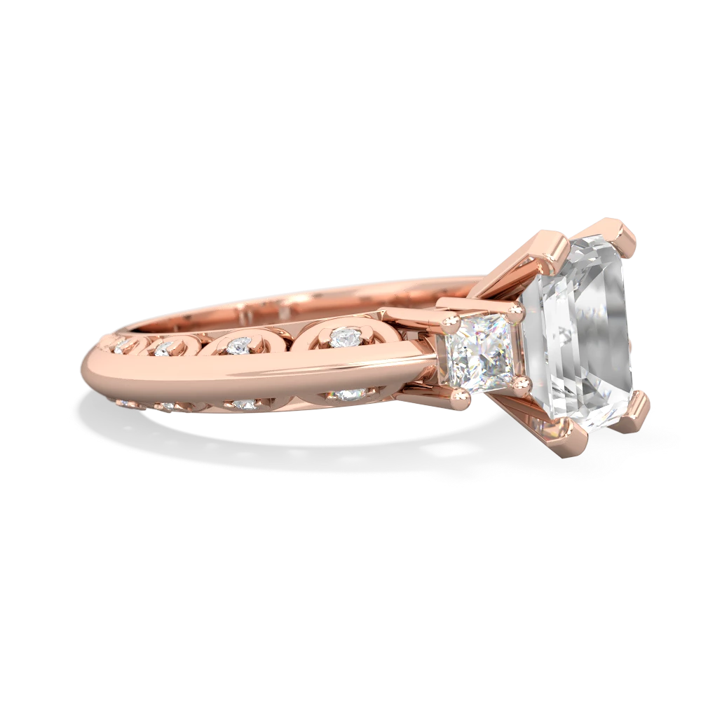 White Topaz Art Deco Diamond 8X6 Emerald-Cut Engagement 14K Rose Gold ring R20018EM