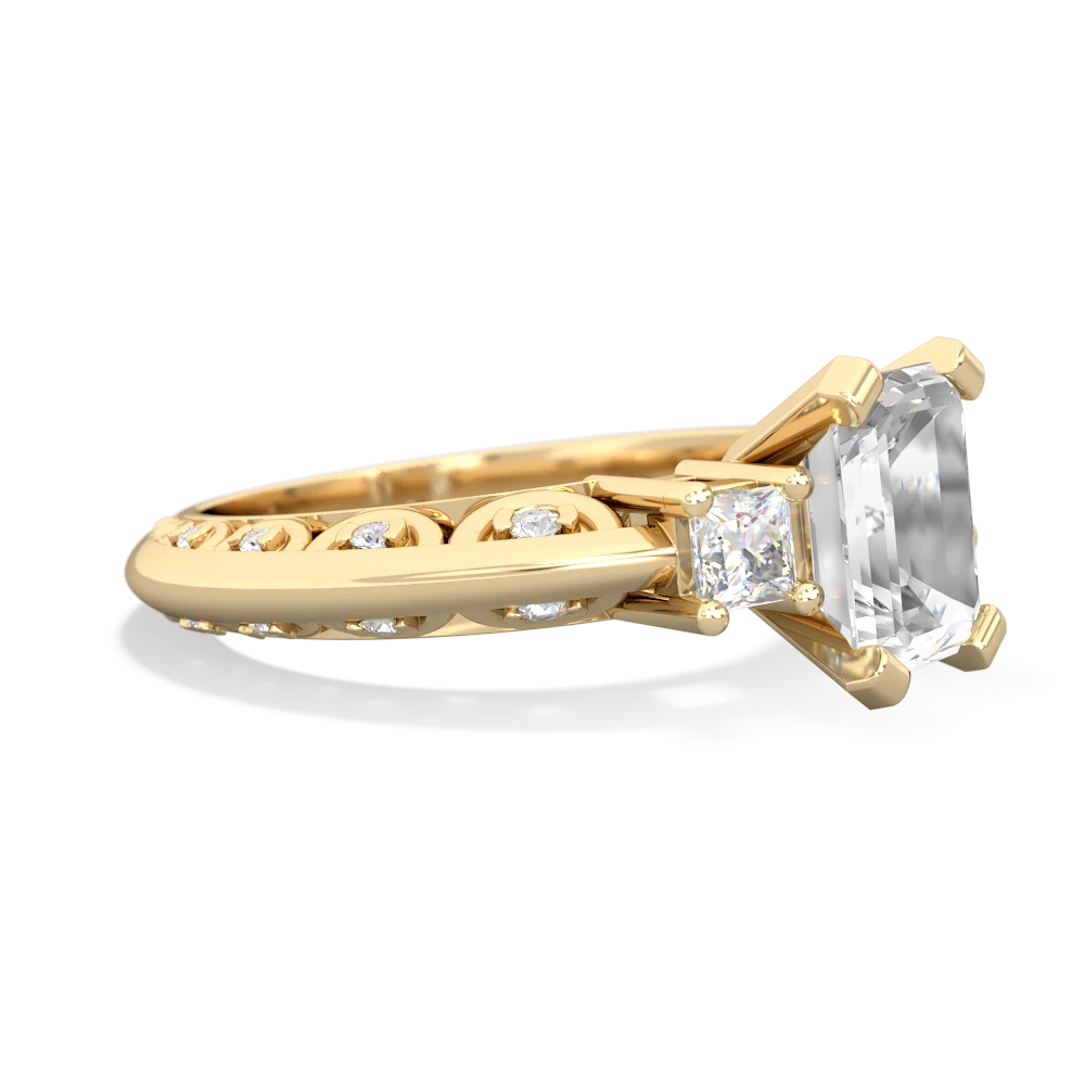 White Topaz Art Deco Diamond 8X6 Emerald-Cut Engagement 14K Yellow Gold ring R20018EM