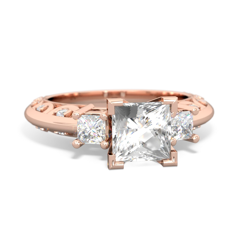 White Topaz Art Deco Diamond Engagement 6Mm Princess 14K Rose Gold ring R2001