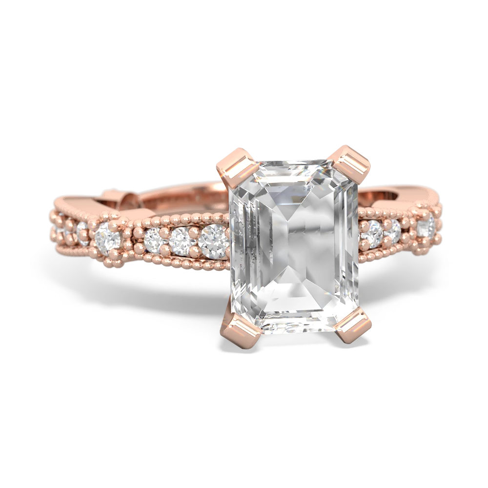 White Topaz Sparkling Tiara 8X6 Emerald-Cut 14K Rose Gold ring R26298EM