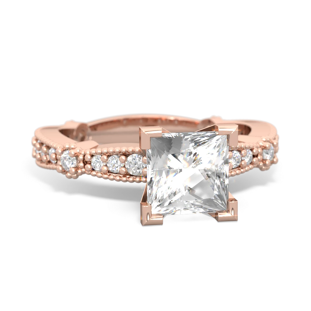 White Topaz Sparkling Tiara 6Mm Princess 14K Rose Gold ring R26296SQ