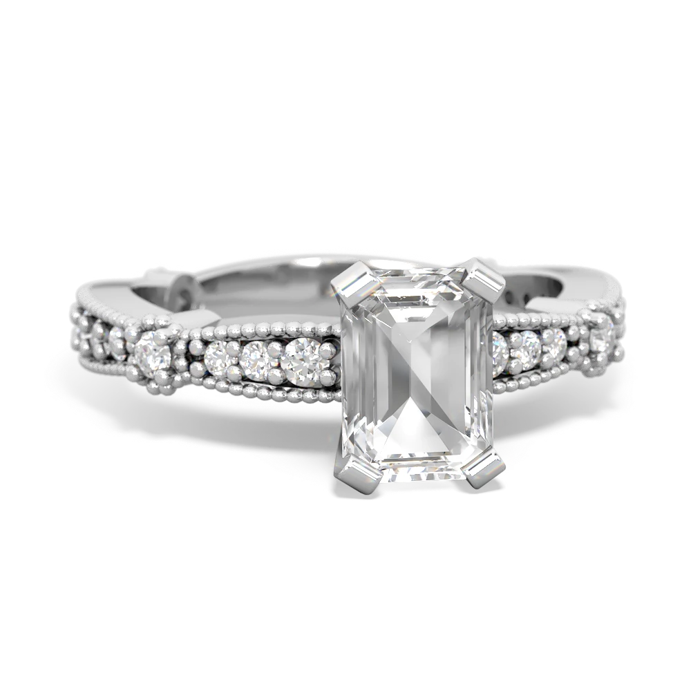 White Topaz Sparkling Tiara 7X5mm Emerald-Cut 14K White Gold ring R26297EM
