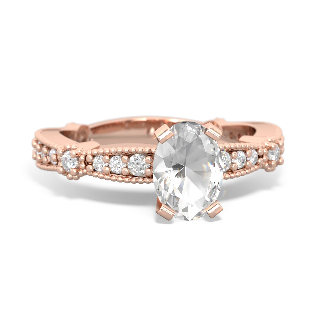 White Topaz Sparkling Tiara 7X5mm Oval 14K Rose Gold ring R26297VL