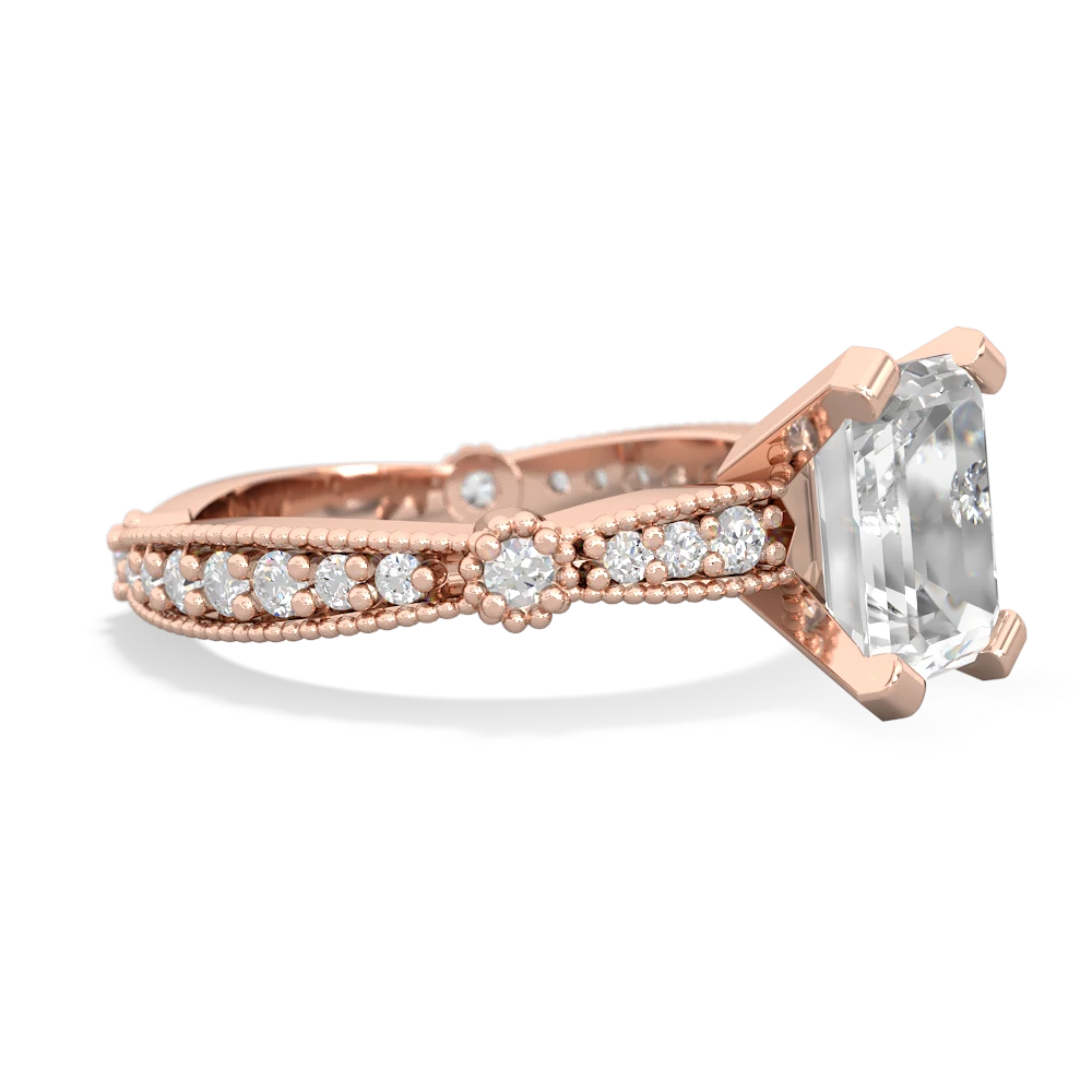 White Topaz Sparkling Tiara 8X6 Emerald-Cut 14K Rose Gold ring R26298EM