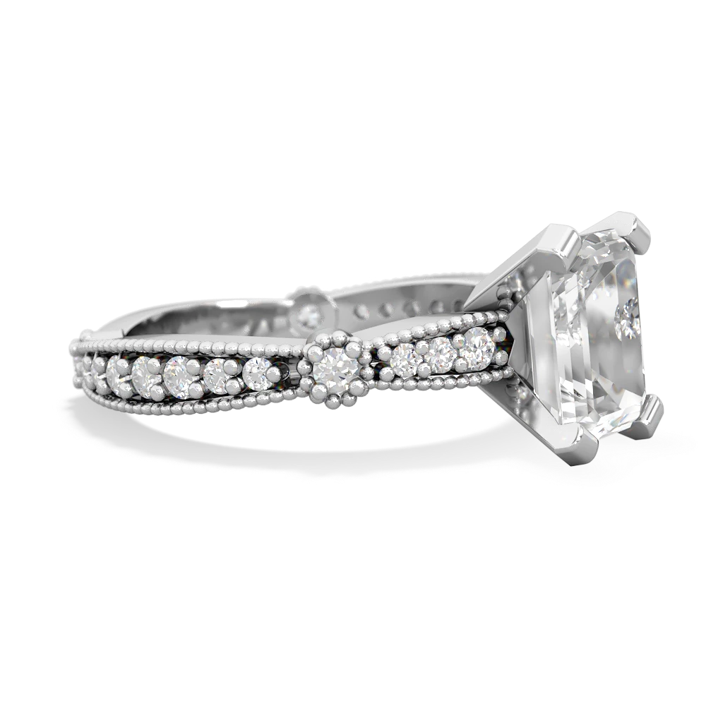 White Topaz Sparkling Tiara 8X6 Emerald-Cut 14K White Gold ring R26298EM