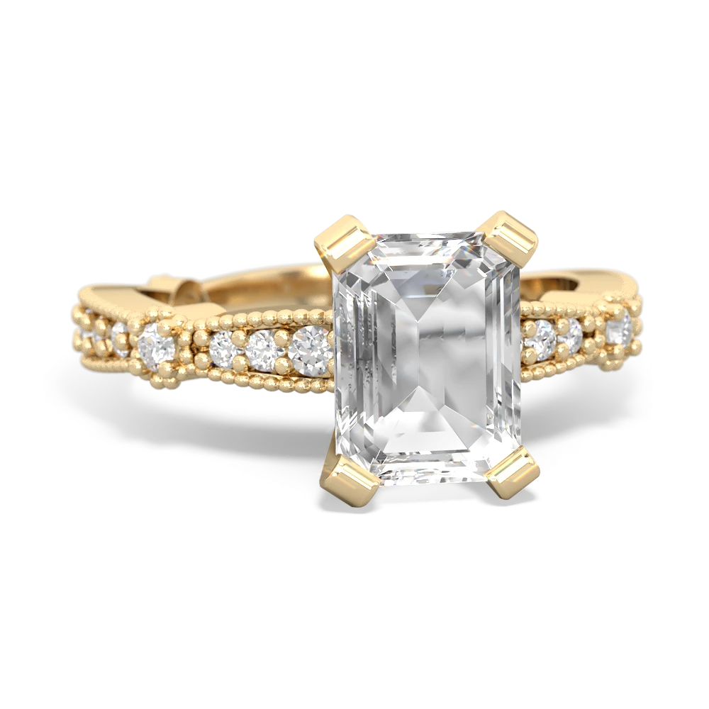 White Topaz Sparkling Tiara 8X6 Emerald-Cut 14K Yellow Gold ring R26298EM