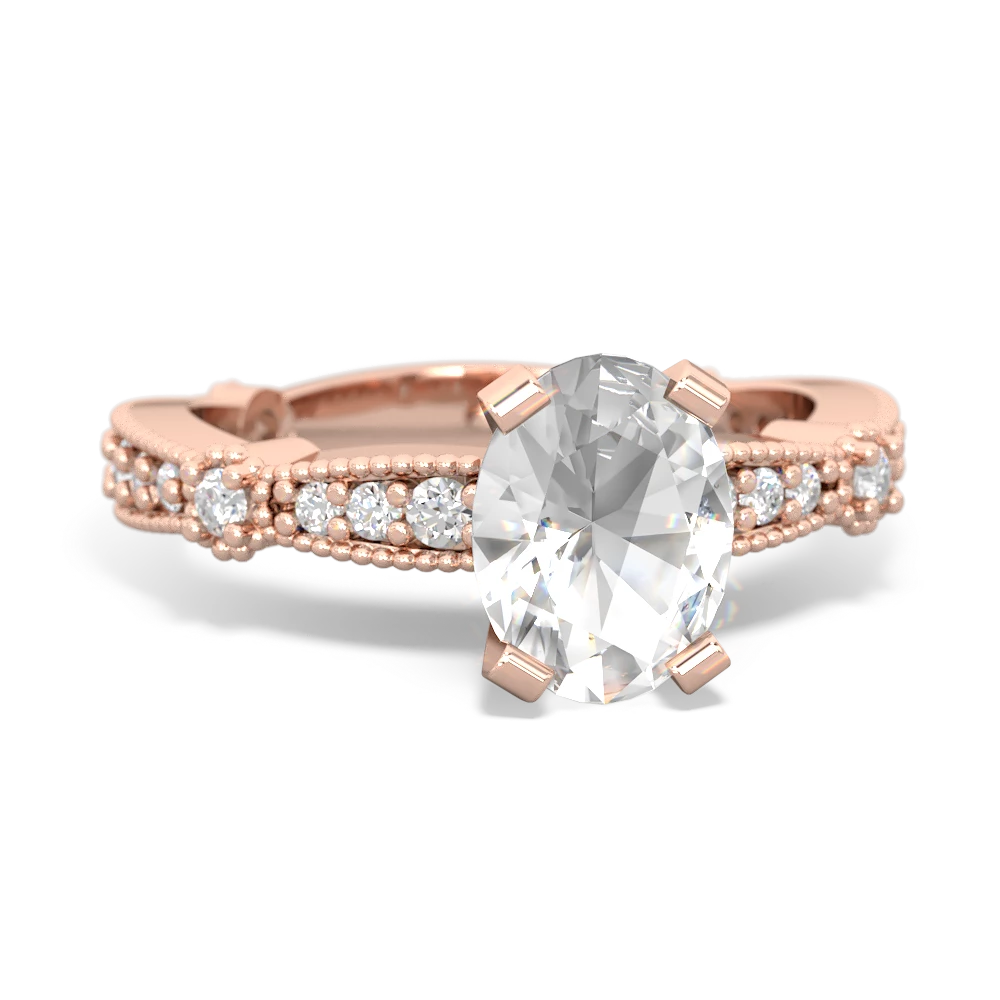 White Topaz Sparkling Tiara 8X6 Oval 14K Rose Gold ring R26298VL