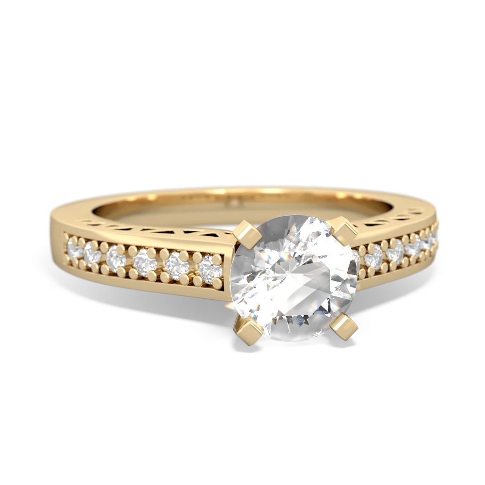 White Topaz Art Deco 14K Yellow Gold ring R26356RD
