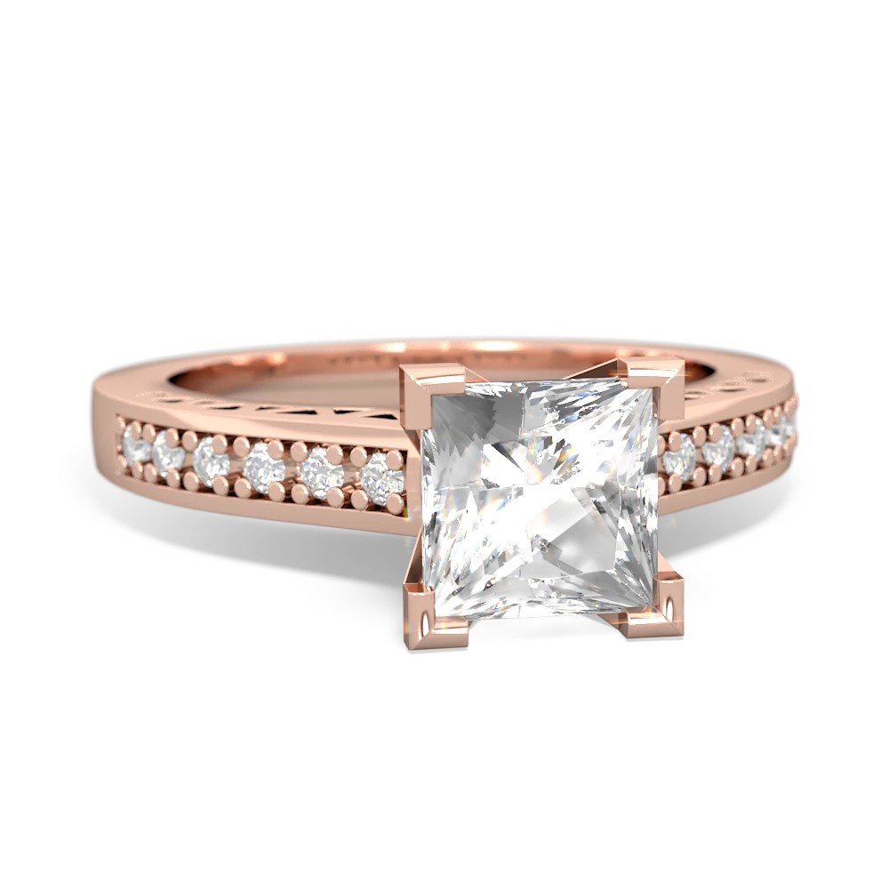 White Topaz Art Deco Engagement 6Mm Princess 14K Rose Gold ring R26356SQ