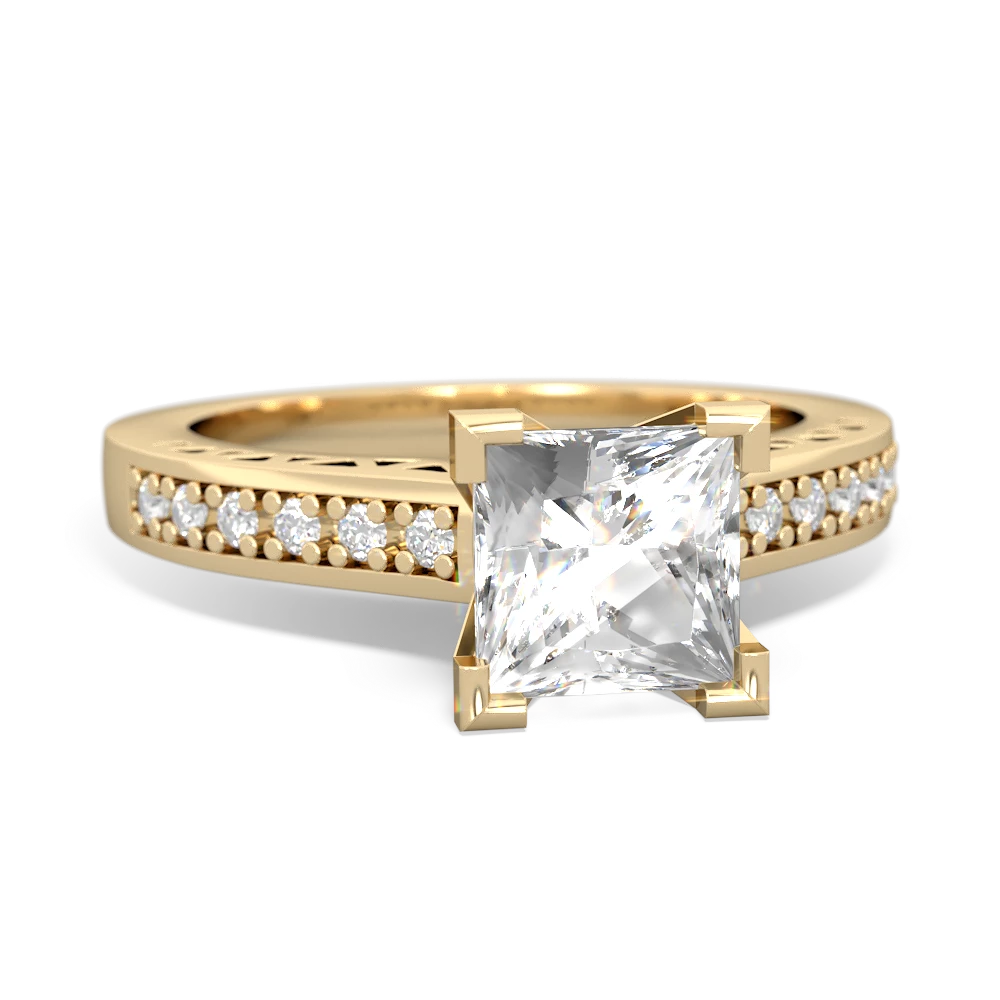 White Topaz Art Deco Engagement 6Mm Princess 14K Yellow Gold ring R26356SQ