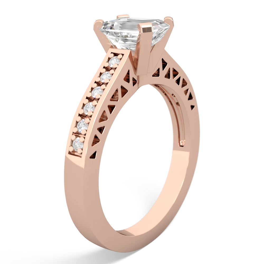 White Topaz Art Deco Engagement 7X5mm Emerald-Cut 14K Rose Gold ring R26357EM