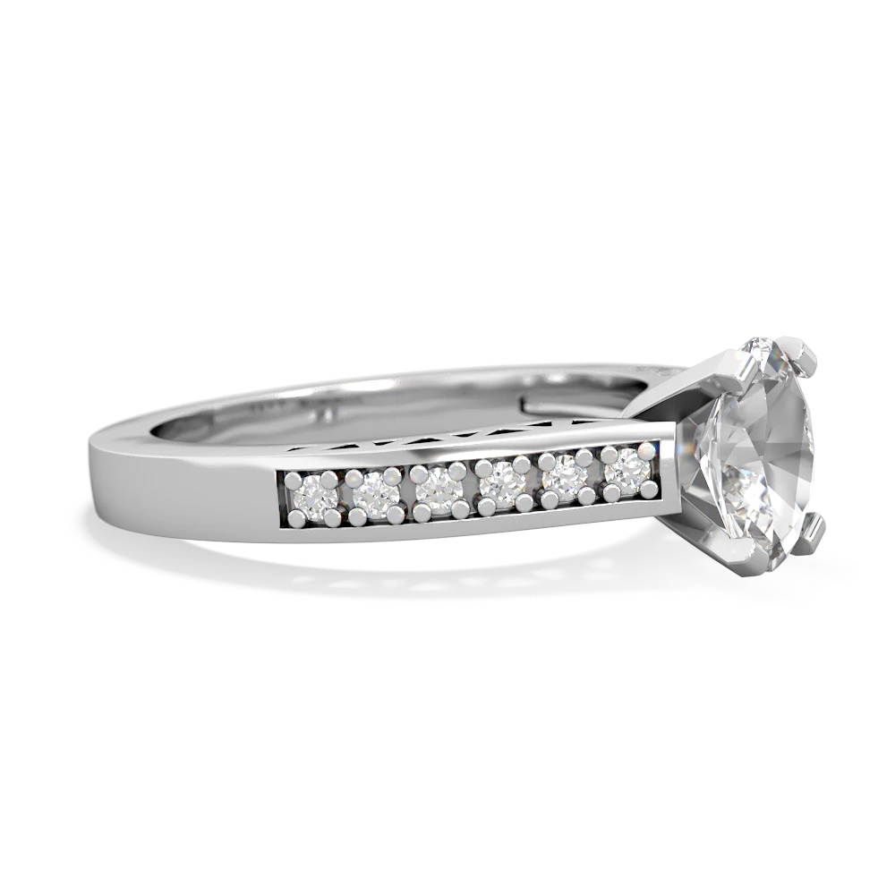 White Topaz Art Deco Engagement 7X5mm Oval 14K White Gold ring R26357VL