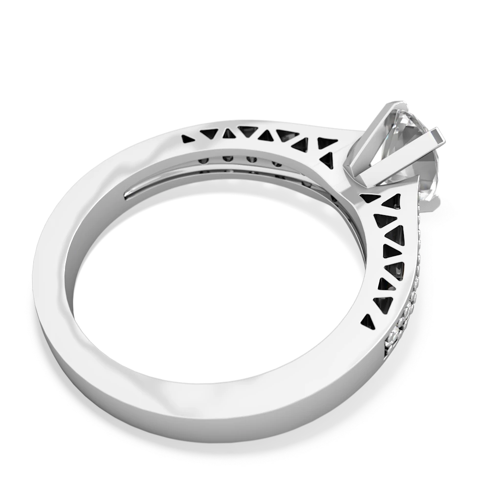 White Topaz Art Deco Engagement 7X5mm Oval 14K White Gold ring R26357VL