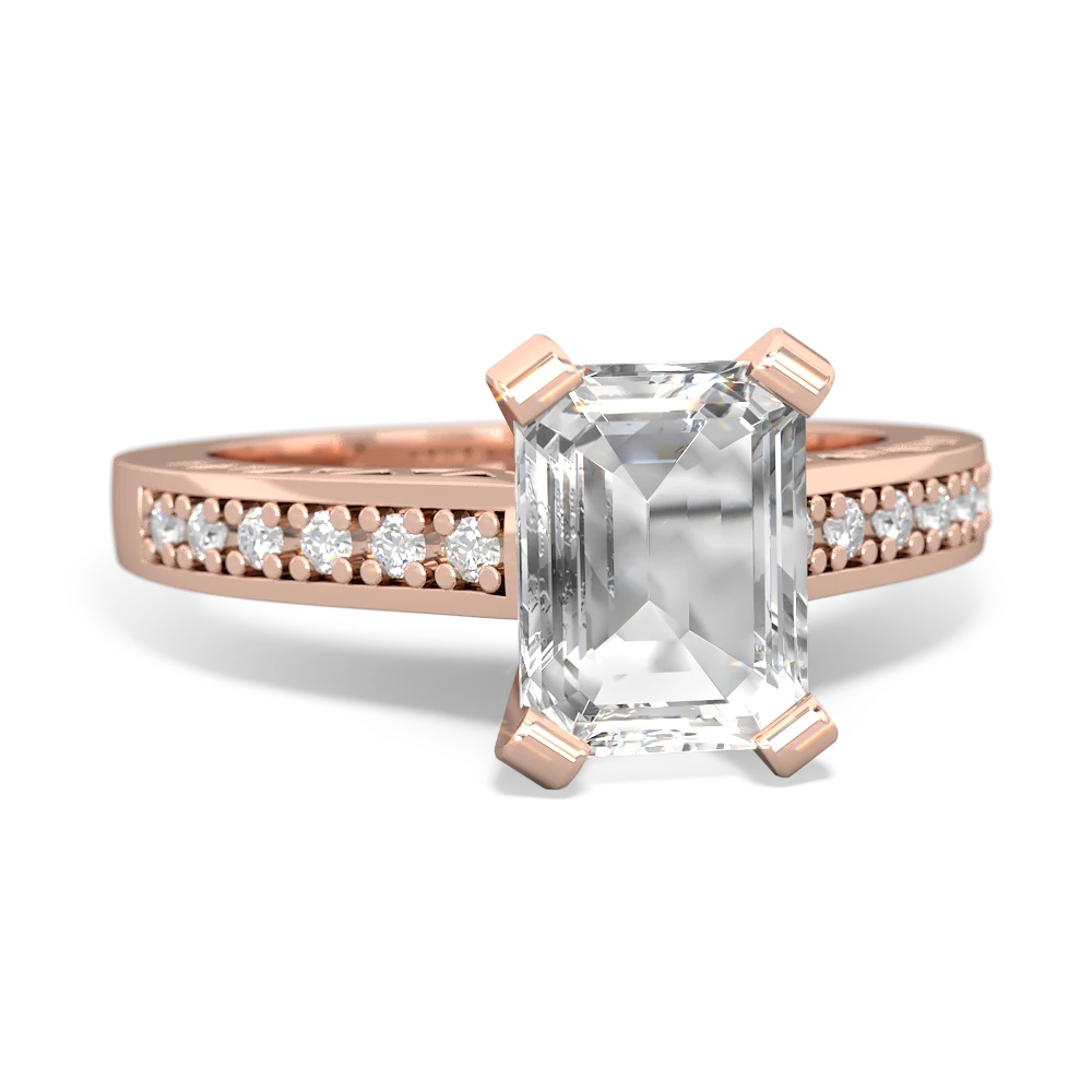 White Topaz Art Deco Engagement 8X6mm Emerald-Cut 14K Rose Gold ring R26358EM