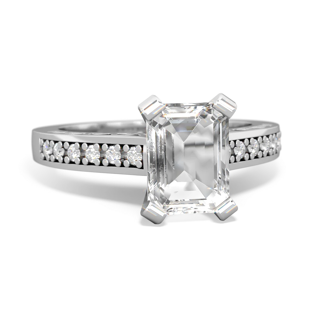 White Topaz Art Deco Engagement 8X6mm Emerald-Cut 14K White Gold ring R26358EM