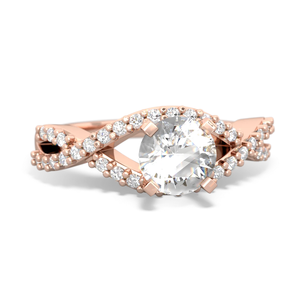 White Topaz Diamond Twist 6Mm Round Engagment  14K Rose Gold ring R26406RD