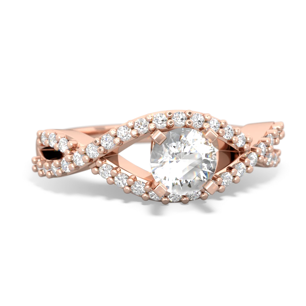 White Topaz Diamond Twist 5Mm Round Engagment  14K Rose Gold ring R26405RD