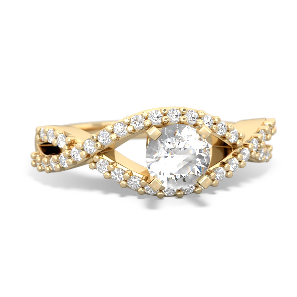 White Topaz Diamond Twist 5Mm Round Engagment  14K Yellow Gold ring R26405RD