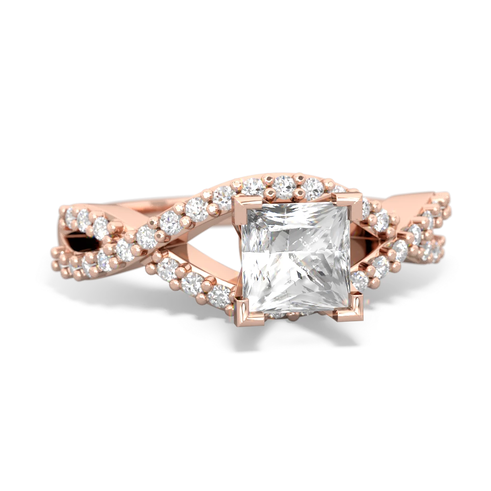 White Topaz Diamond Twist 5Mm Square Engagment  14K Rose Gold ring R26405SQ