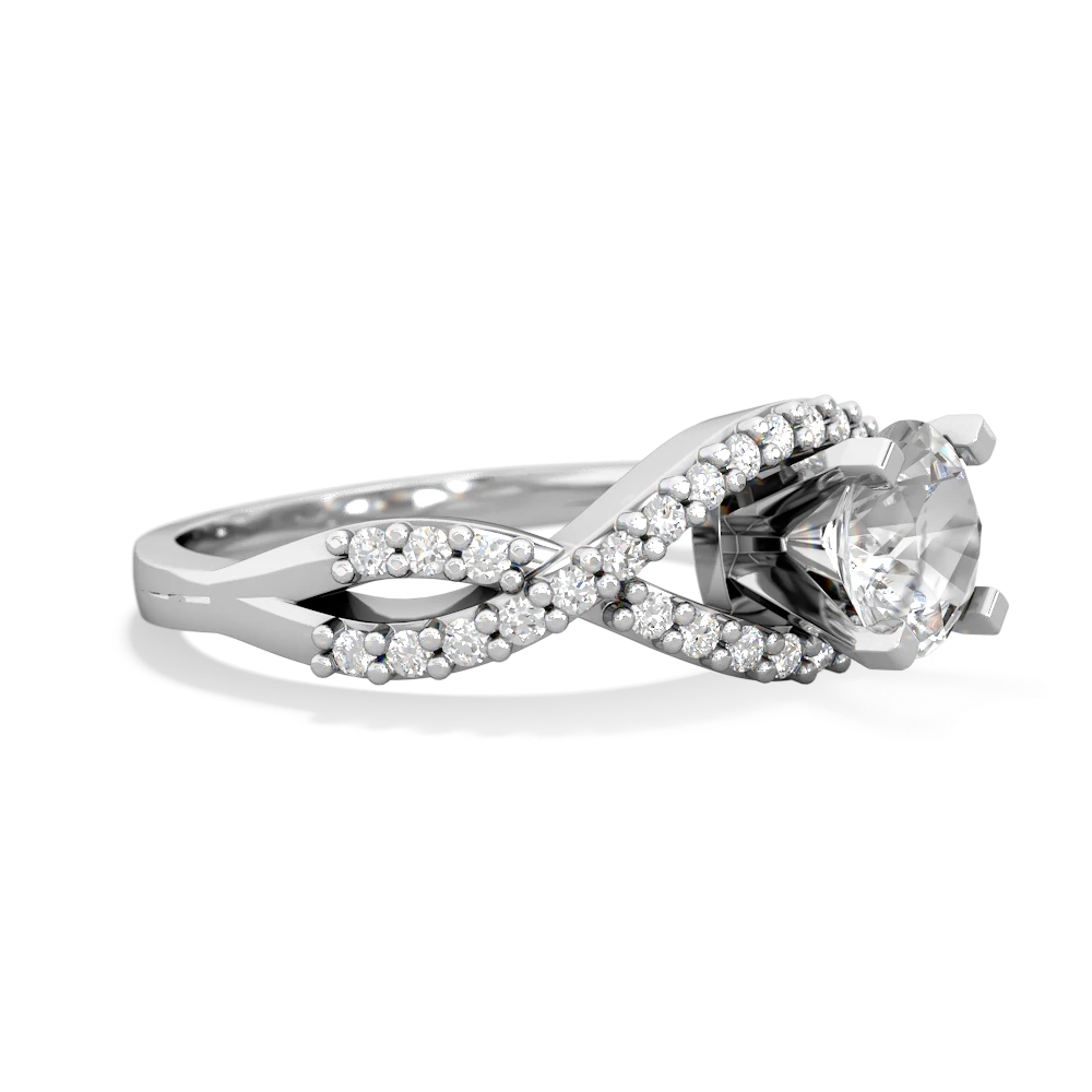 White Topaz Diamond Twist 6Mm Round Engagment  14K White Gold ring R26406RD