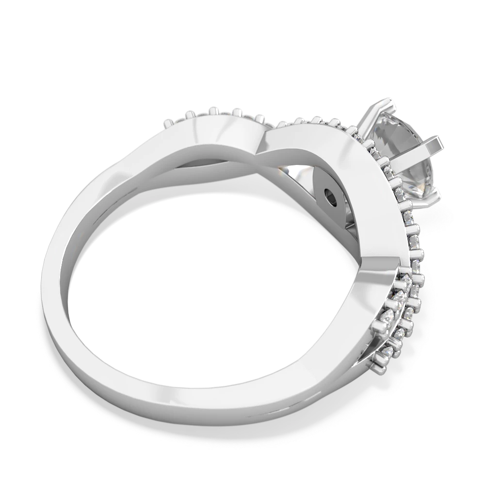 White Topaz Diamond Twist 6Mm Round Engagment  14K White Gold ring R26406RD