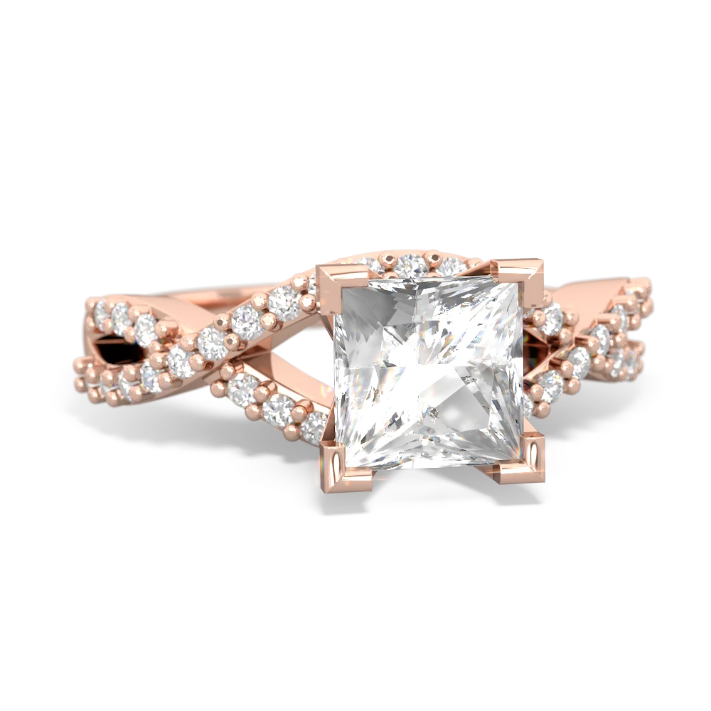 White Topaz Diamond Twist 6Mm Princess Engagment  14K Rose Gold ring R26406SQ