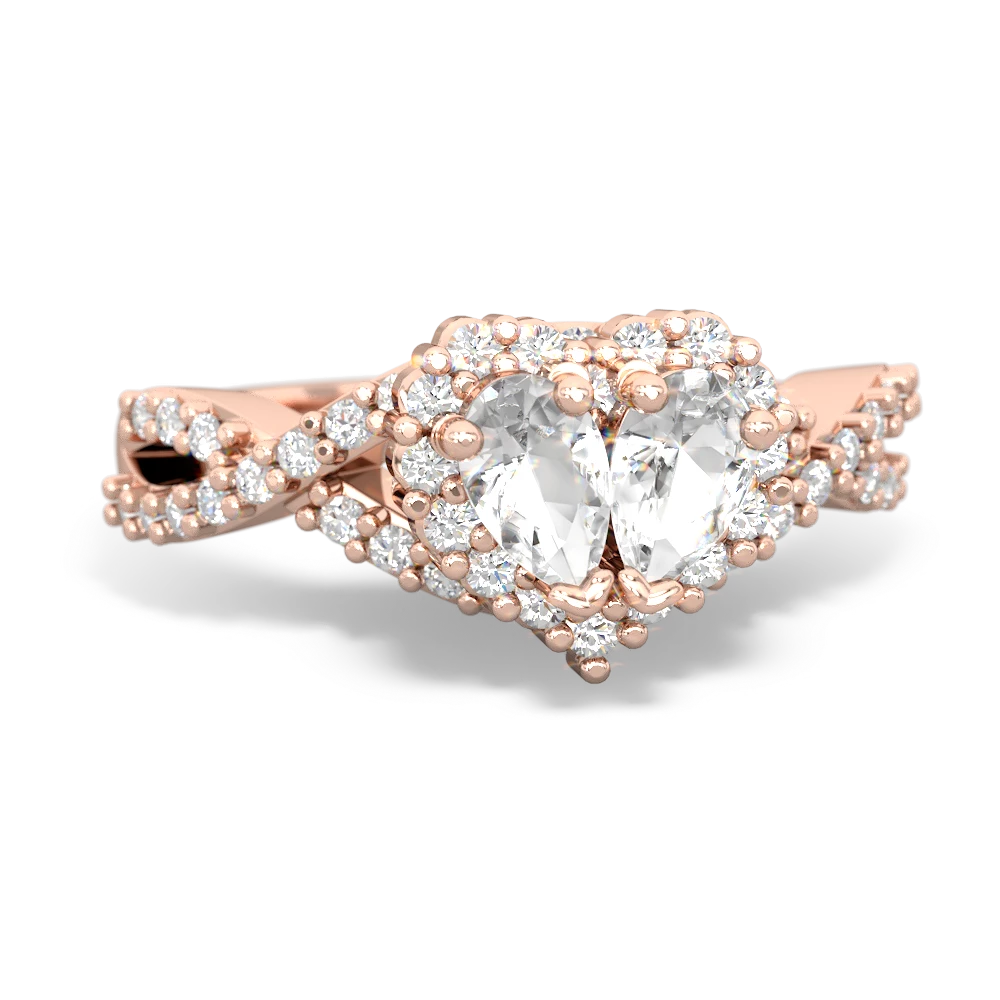 White Topaz Diamond Twist 'One Heart' 14K Rose Gold ring R2640HRT