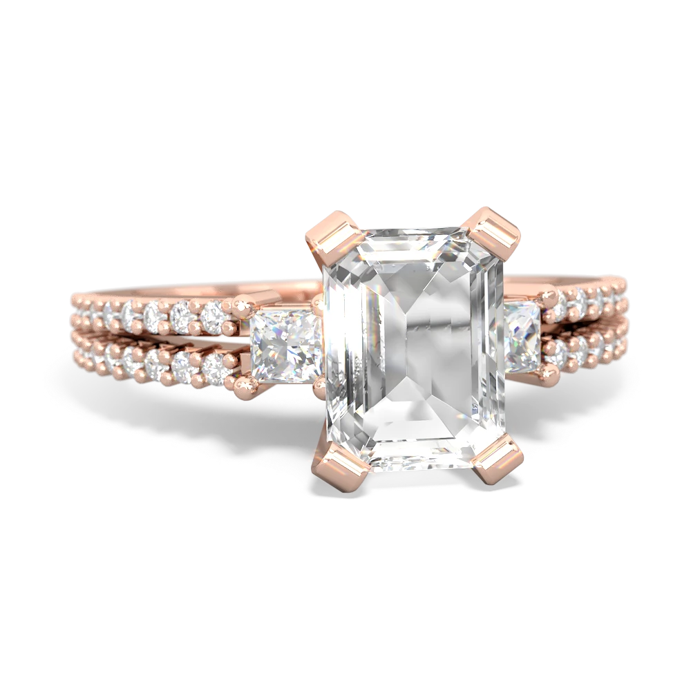 White Topaz Classic 8X6mm Emerald-Cut Engagement 14K Rose Gold ring R26438EM