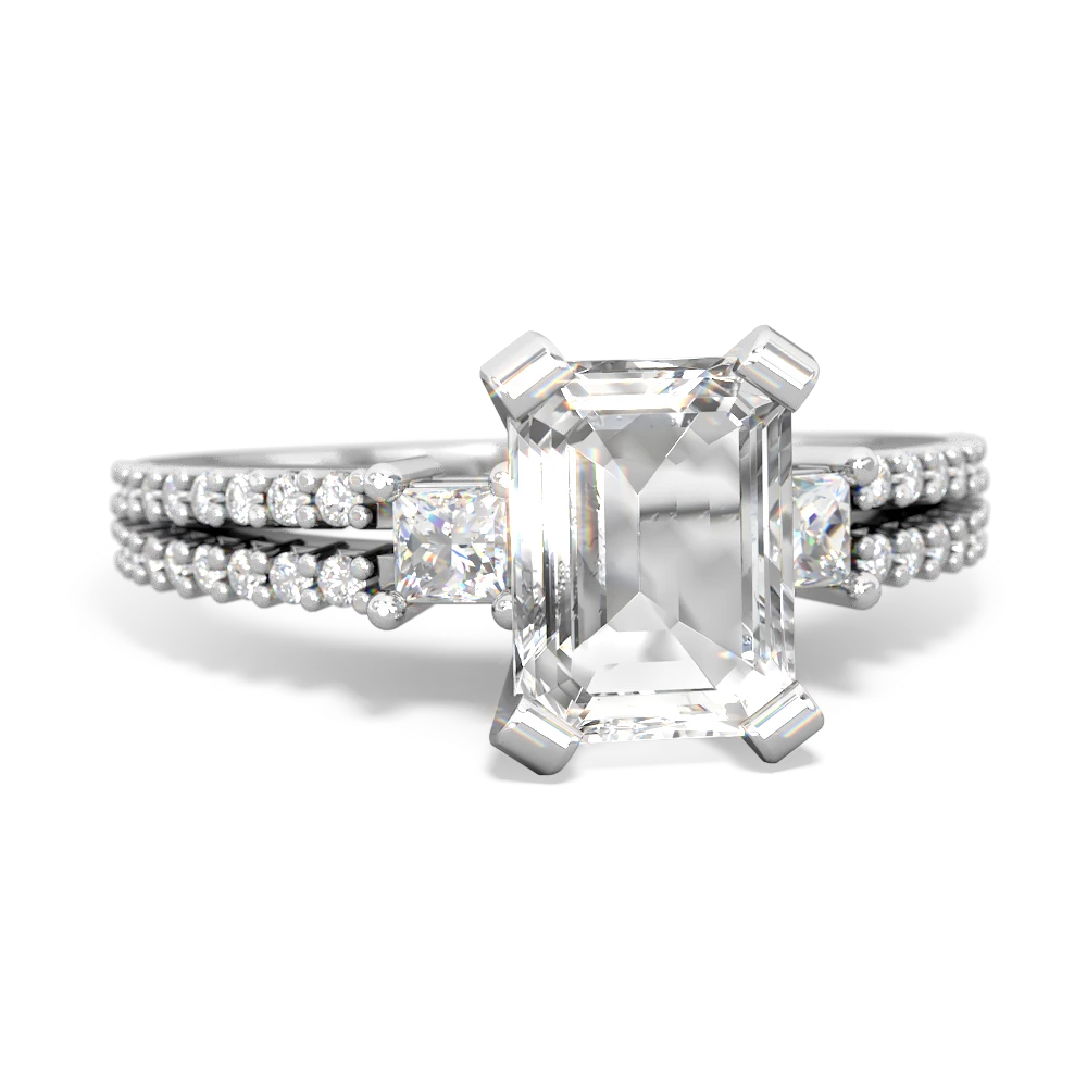 White Topaz Classic 8X6mm Emerald-Cut Engagement 14K White Gold ring R26438EM