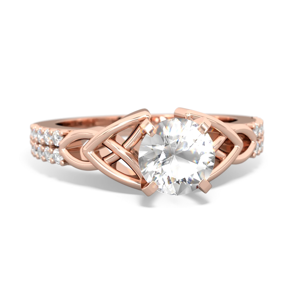 White Topaz Celtic Knot 6Mm Round Engagement 14K Rose Gold ring R26446RD