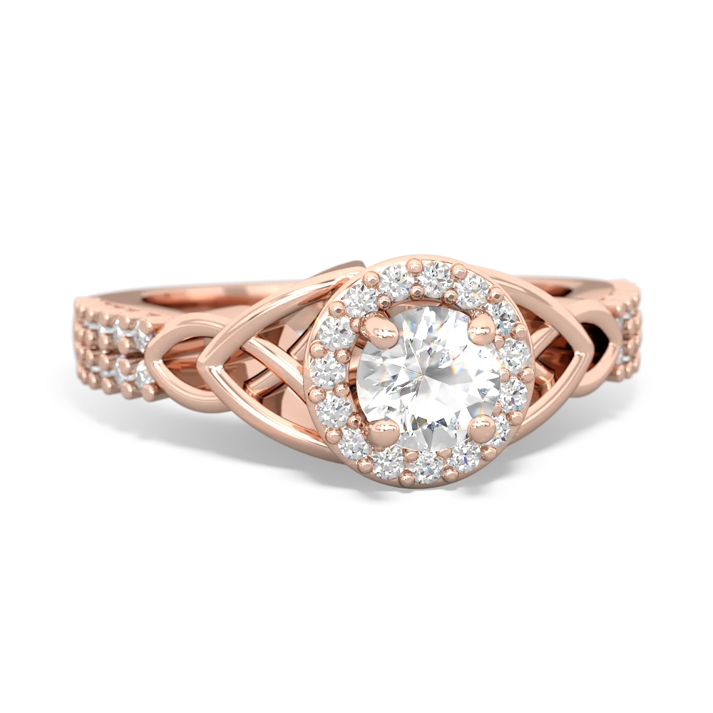 White Topaz Celtic Knot Halo 14K Rose Gold ring R26445RH