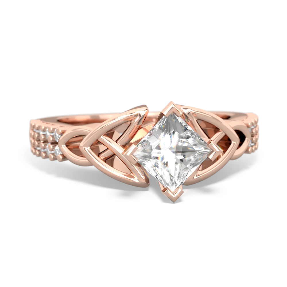 White Topaz Celtic Knot 5Mm Square Engagement 14K Rose Gold ring R26445SQ