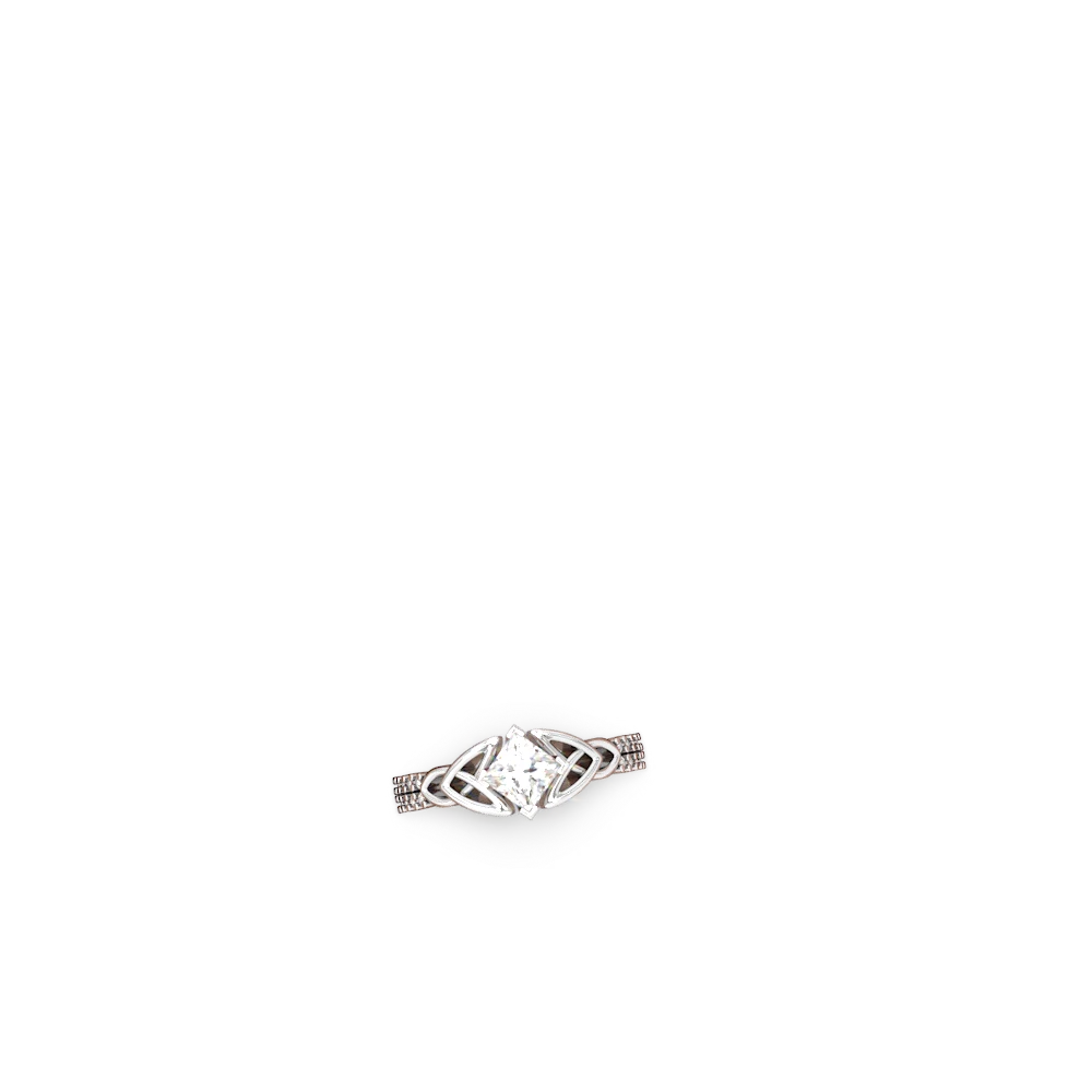 White Topaz Celtic Knot 5Mm Square Engagement 14K White Gold ring R26445SQ