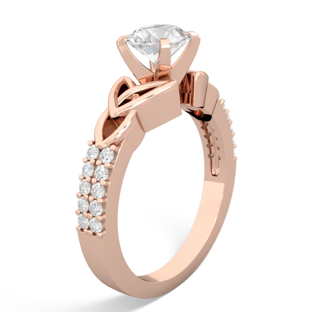 White Topaz Celtic Knot 6Mm Round Engagement 14K Rose Gold ring R26446RD