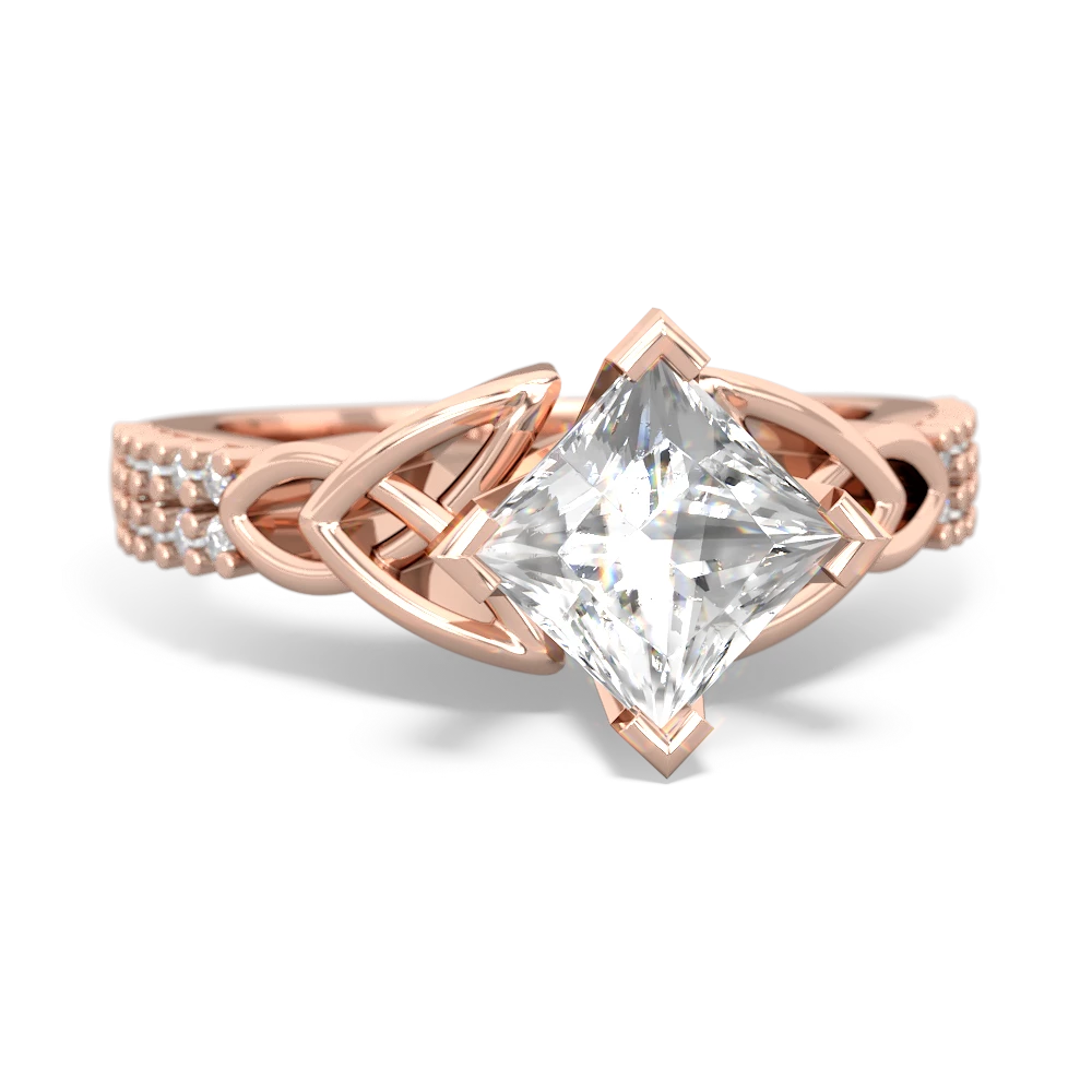 White Topaz Celtic Knot 6Mm Princess Engagement 14K Rose Gold ring R26446SQ