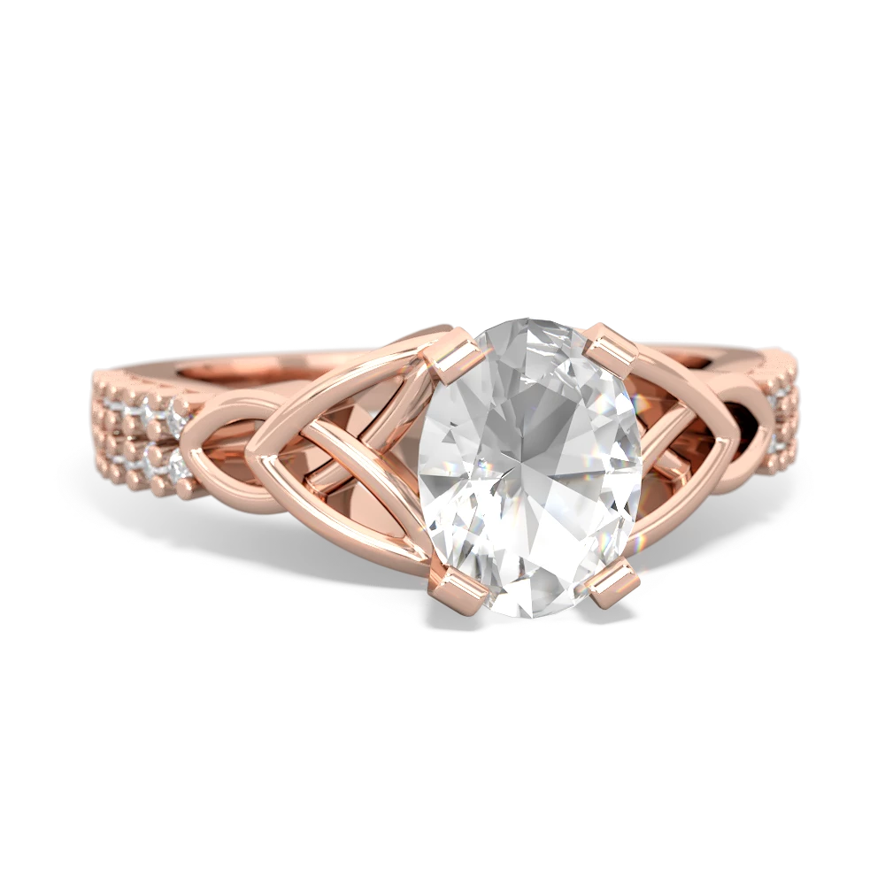 White Topaz Celtic Knot 8X6 Oval Engagement 14K Rose Gold ring R26448VL