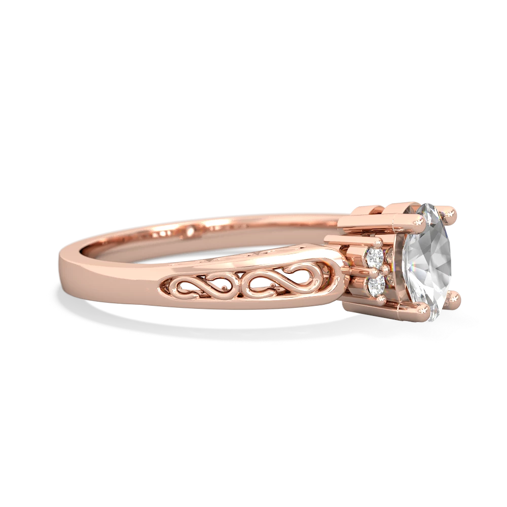 White Topaz Filligree Scroll Oval 14K Rose Gold ring R0812