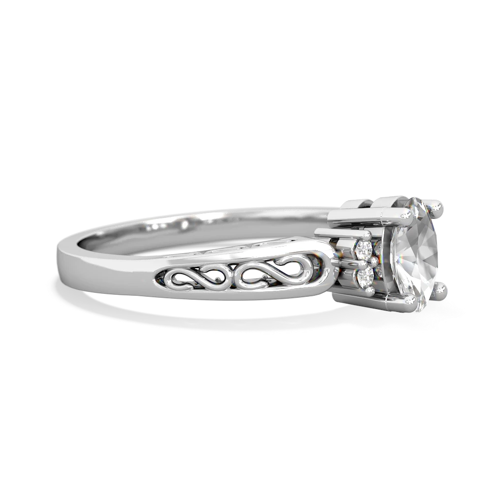 White Topaz Filligree Scroll Oval 14K White Gold ring R0812