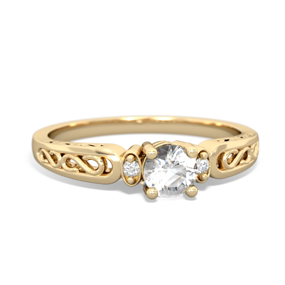 White Topaz Filligree Scroll Round 14K Yellow Gold ring R0829