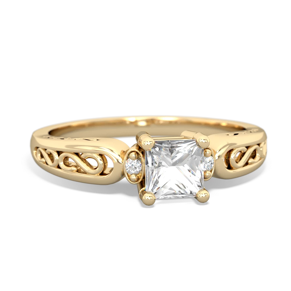White Topaz Filligree Scroll Square 14K Yellow Gold ring R2430