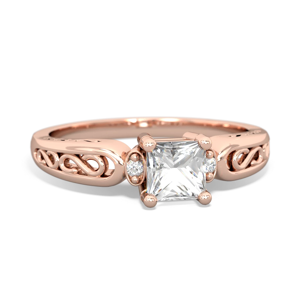 White Topaz Filligree Scroll Square 14K Rose Gold ring R2430