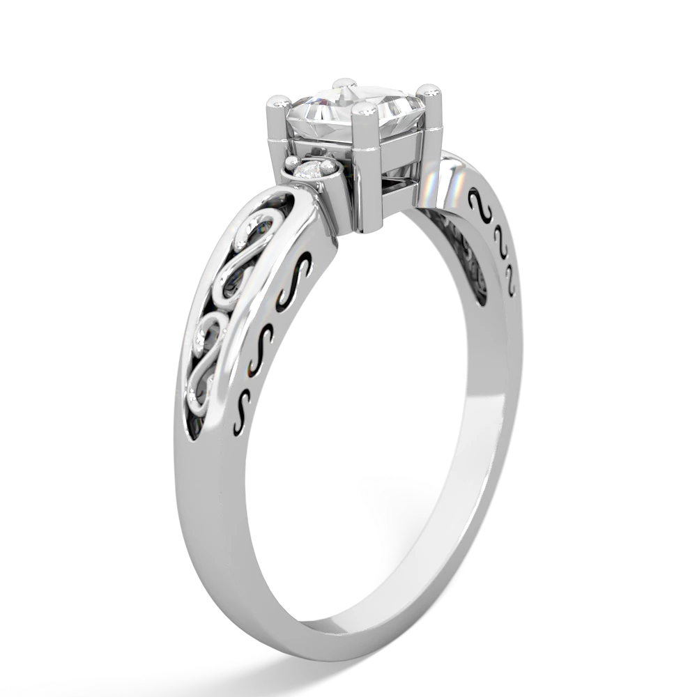 White Topaz Filligree Scroll Square 14K White Gold ring R2430