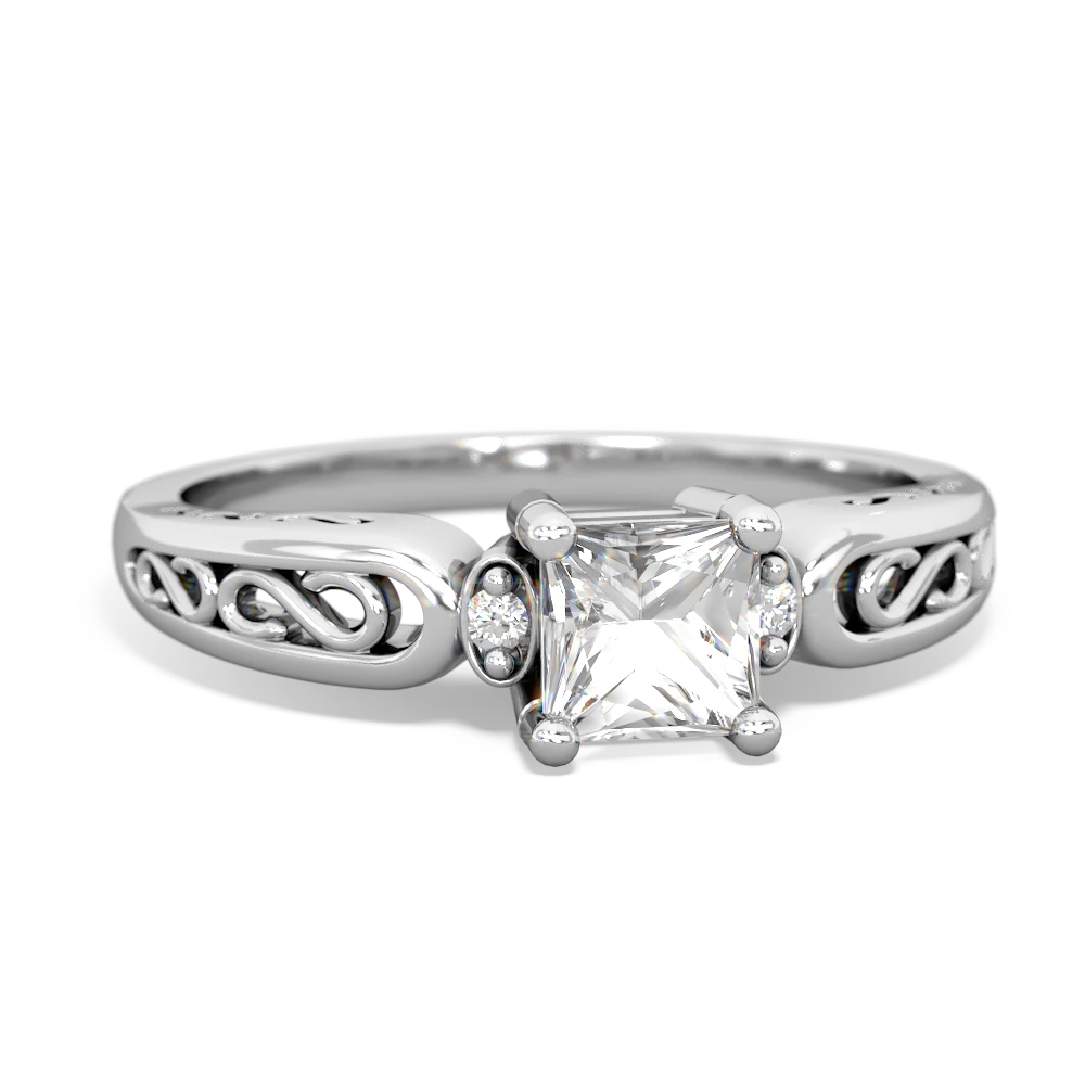 White Topaz Filligree Scroll Square 14K White Gold ring R2430