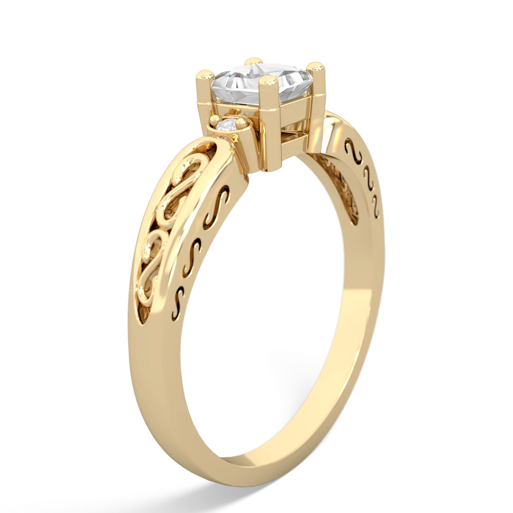 White Topaz Filligree Scroll Square 14K Yellow Gold ring R2430