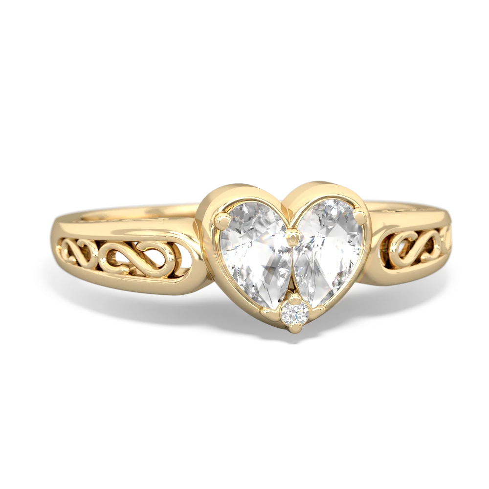 White Topaz Filligree 'One Heart' 14K Yellow Gold ring R5070