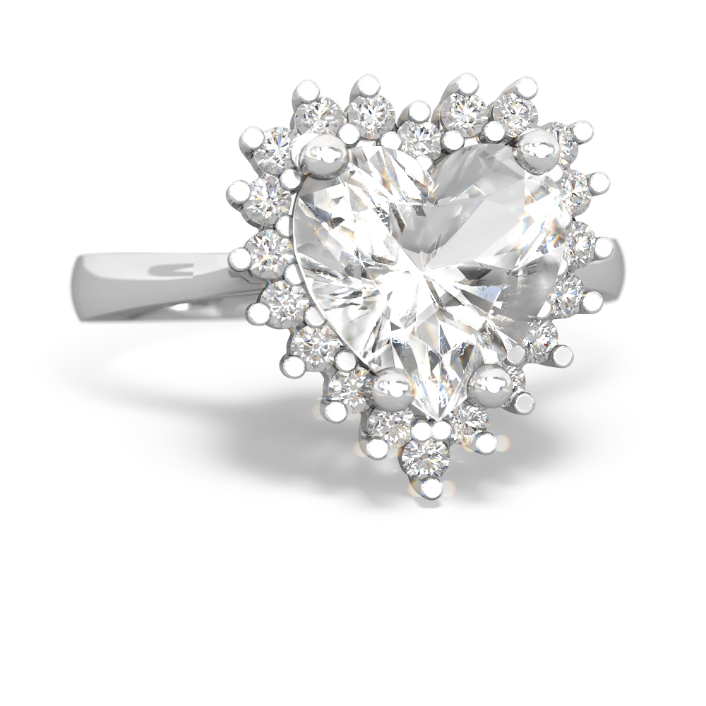 White Topaz Sparkling Halo Heart 14K White Gold ring R0391